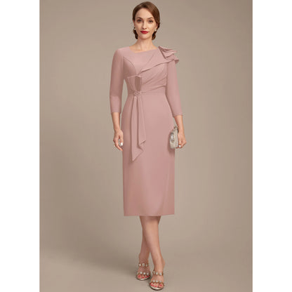 Elegant Sheath Asymmetrical Ruffled Dusty Rose Knee-Length Mother of the Bride Dress