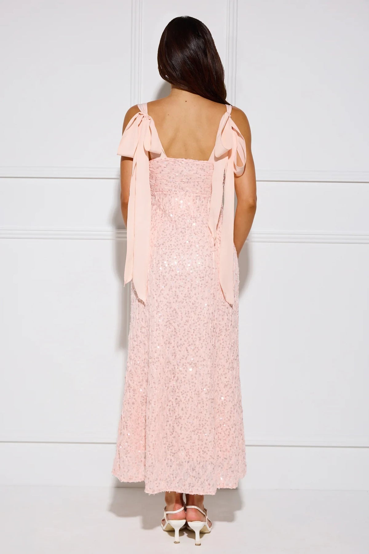 Elegant Sheath Cowl Sleeveless Bow Slit Pink Midi Evening Dresses Women