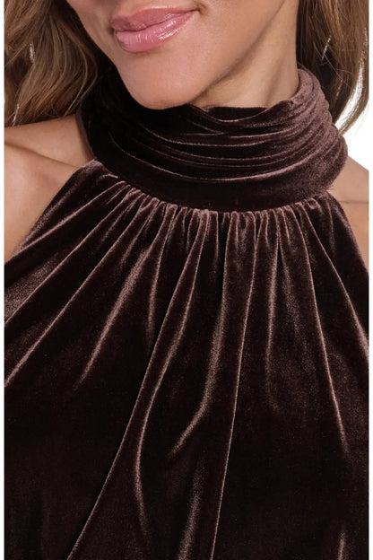 Elegant Sheath Halter Sleeveless Draped Chic Brown Floor-Length Mother of the Bride Gown