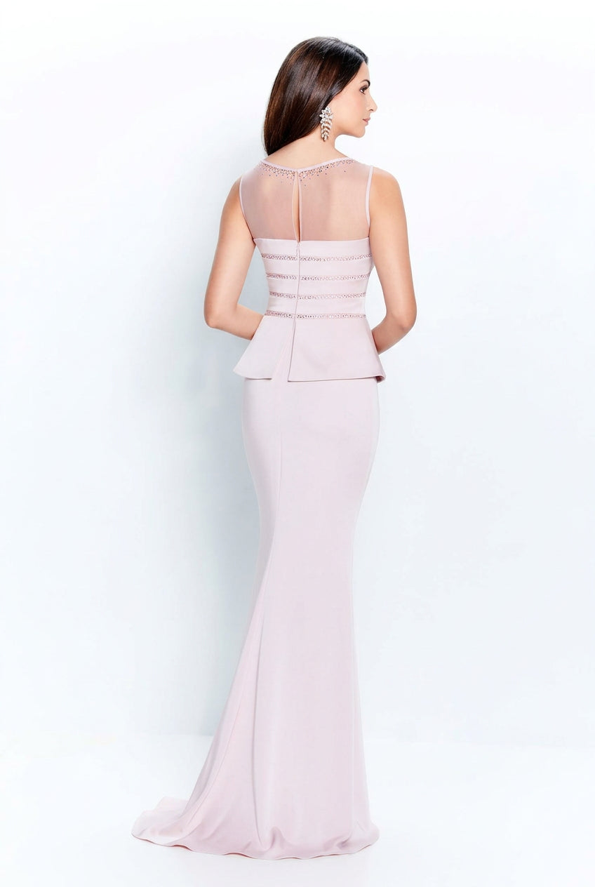 Elegant Sheath Illusion Sleeveless Beaded-Peplum Pink Mother of the Bride Dress