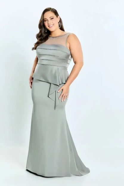 Elegant Sheath Illusion Sleeveless Beaded-Peplum Pink Mother of the Bride Dress