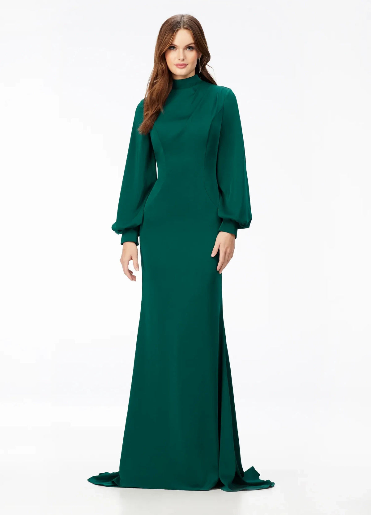 Elegant Sheath Mock Neck Long Sleeve Chic Emerald Green Floor-Length Evening Gown