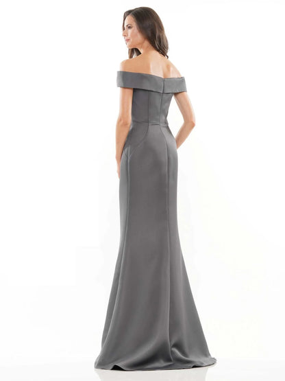 Elegant Sheath Off-Shoulder Beaded Chic Charcoal Floor-Length Mother of the Bride Gown