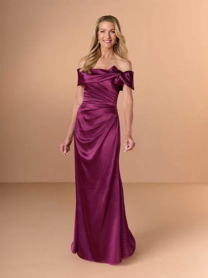 Elegant Sheath Off-Shoulder Ruched Magenta Floor-Length Mother Of The Bride Gown