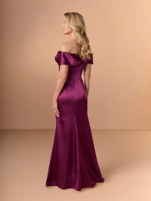 Elegant Sheath Off-Shoulder Ruched Magenta Floor-Length Mother Of The Bride Gown