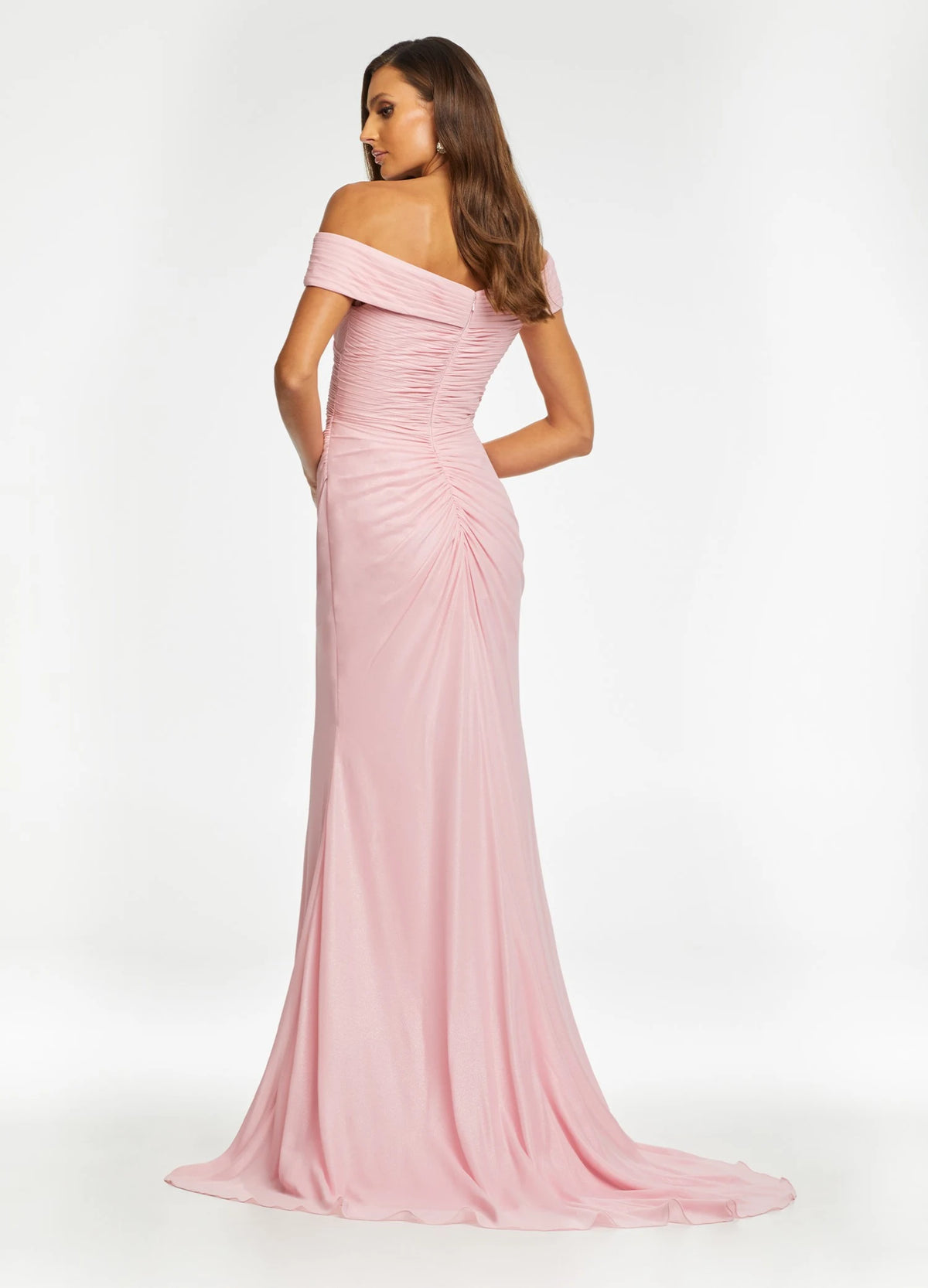 Elegant Sheath Off-Shoulder Ruched Slit Mint Green Floor-Length Evening Gown