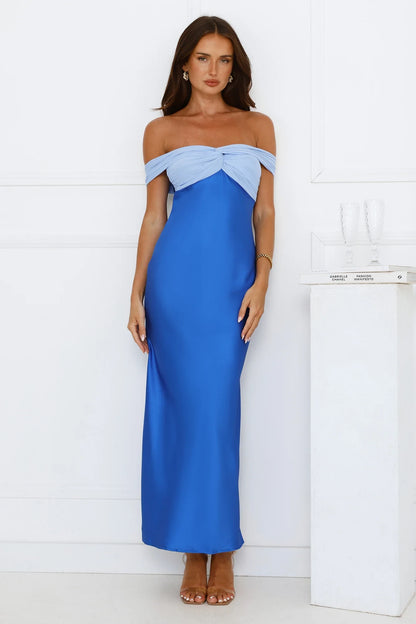 Elegant Sheath Off-Shoulder Sleeveless Twisted Glamorous Blue Floor-Length Prom Dresses Women's