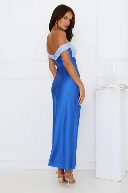 Elegant Sheath Off-Shoulder Sleeveless Twisted Glamorous Blue Floor-Length Prom Dresses Women's