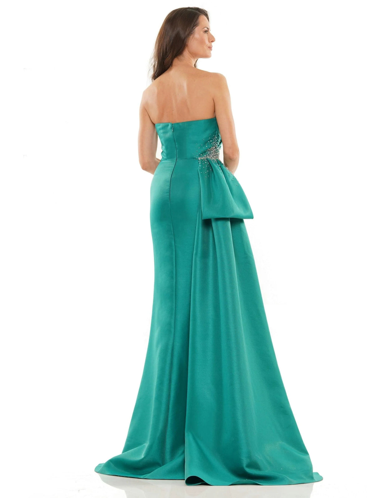 Elegant Sheath One-Shoulder Beaded Draped Teal Floor-Length Mother of the Bride Gown