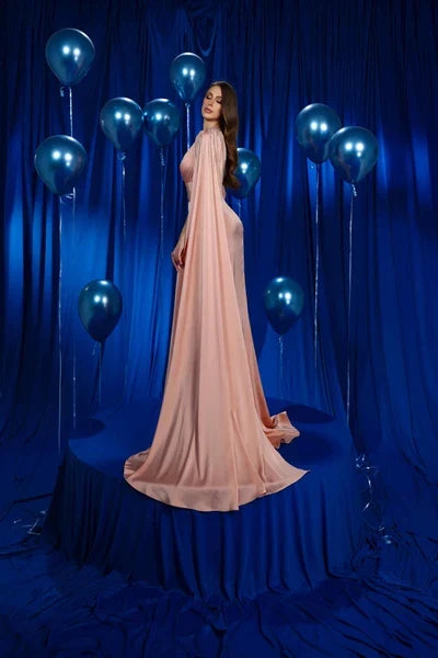 Elegant Sheath One-Shoulder Cape Slit Sky Blue Floor-Length Mother Dress