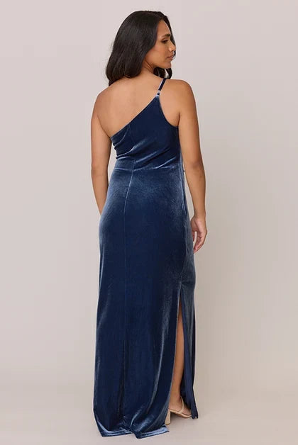 Elegant Sheath One-Shoulder Ruched Slit Jade Floor-Length Bridesmaid Dress Women's Gown