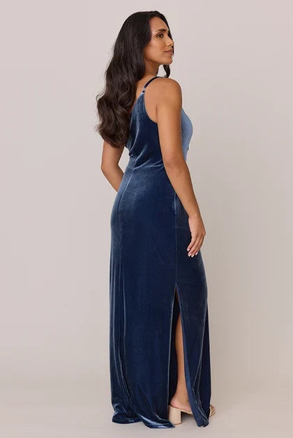 Elegant Sheath One-Shoulder Ruched Slit Jade Floor-Length Bridesmaid Dress Women's Gown