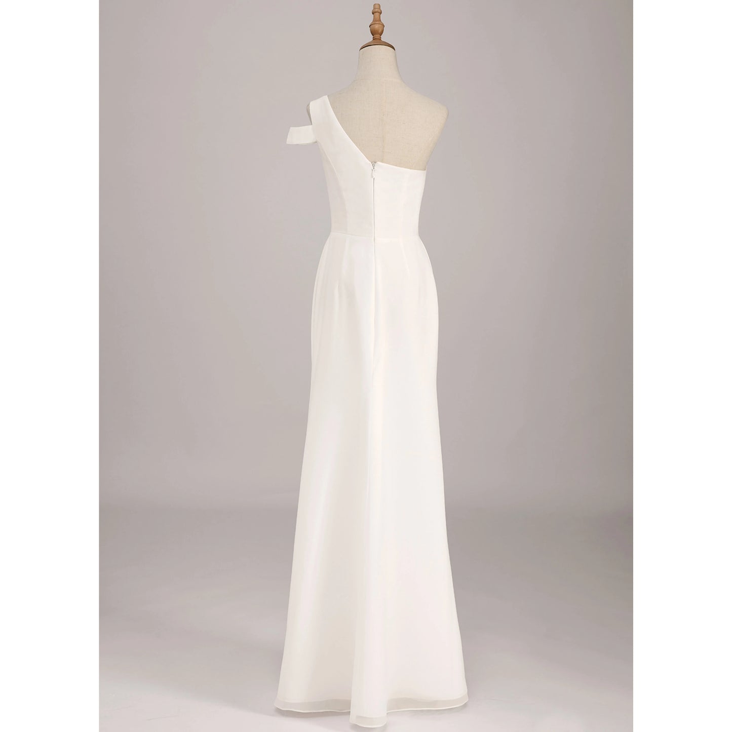 Elegant Sheath One-Shoulder Sleeveless Sleek Sophisticated White Floor-Length Wedding Gown