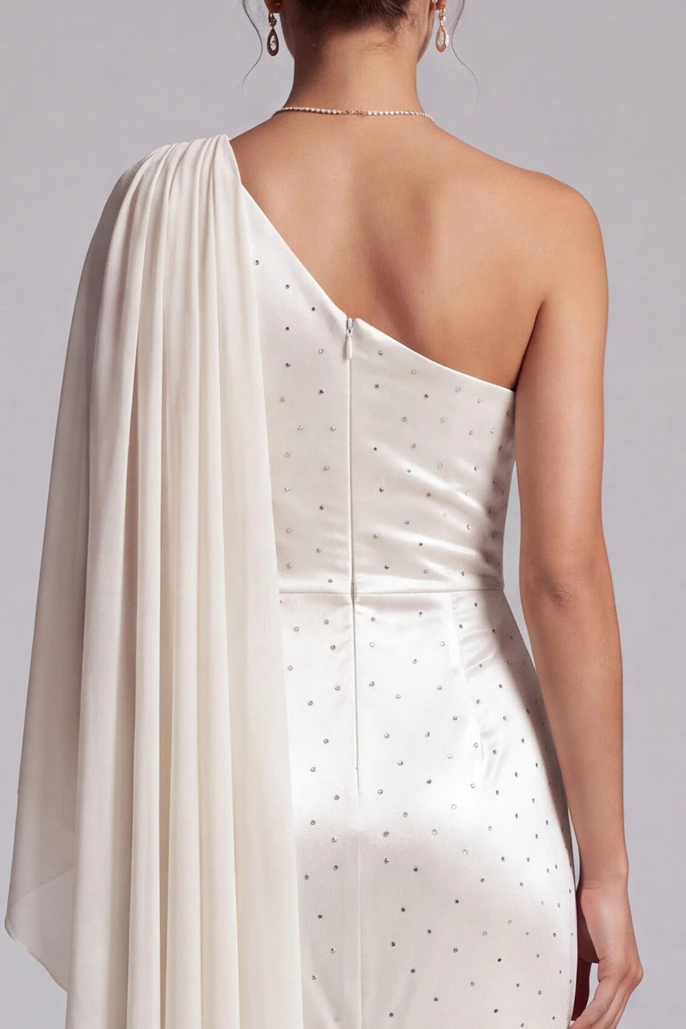 Elegant Sheath One-Shoulder Sparkling Ruched Ivory Floor-Length Prom Dresses Women's Gown