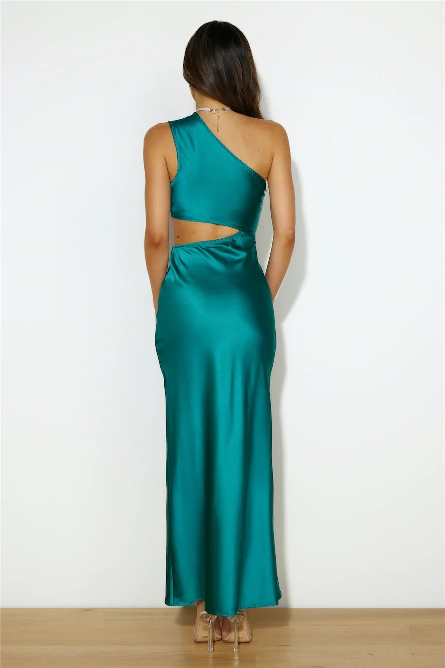Elegant Sheath One Shoulder Draped Cutout Teal Maxi Prom Gown