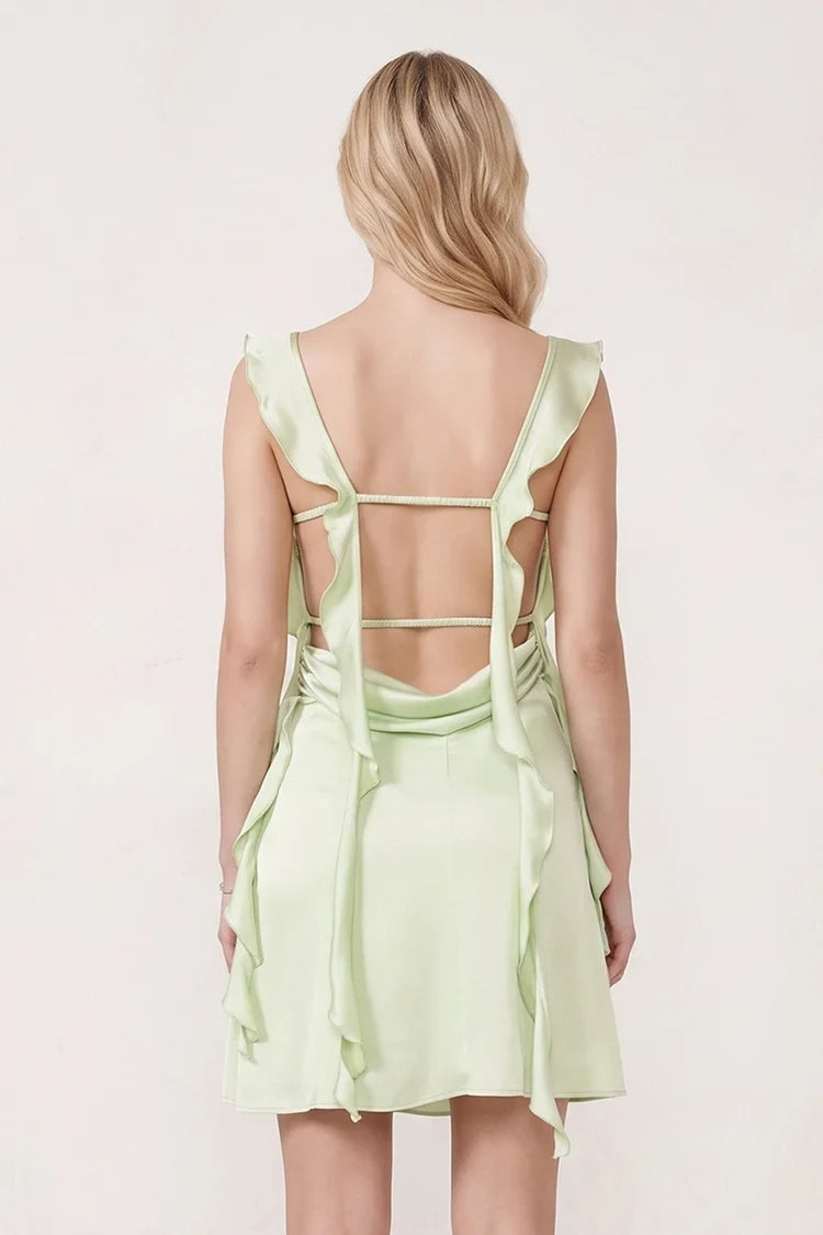 Elegant Sheath Ruffled Square Neck Sage Green Mini Homecoming Dress for Women