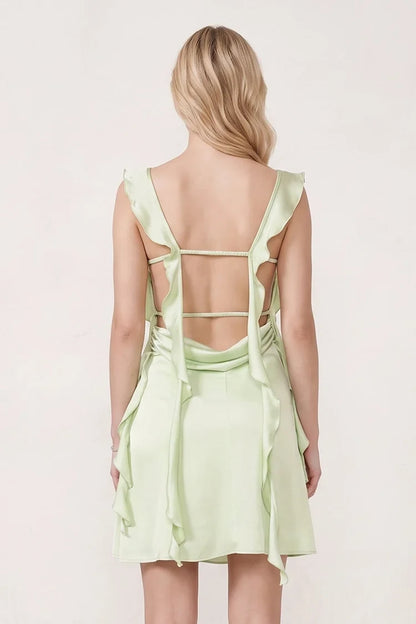 Elegant Sheath Ruffled Square Neck Sage Green Mini Homecoming Dress for Women