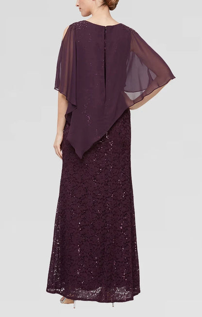 Elegant Sheath Scoop Caped Purple Long Mother of the Bride Dress