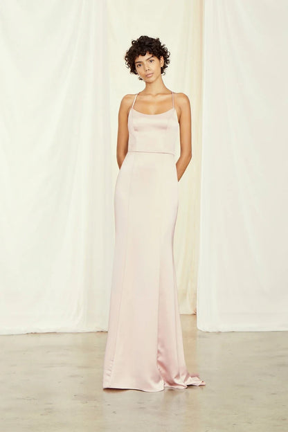 Elegant Sheath Scoop Neck Racerback Sleeveless Chic Blush Pink Floor-Length Bridesmaid Gown