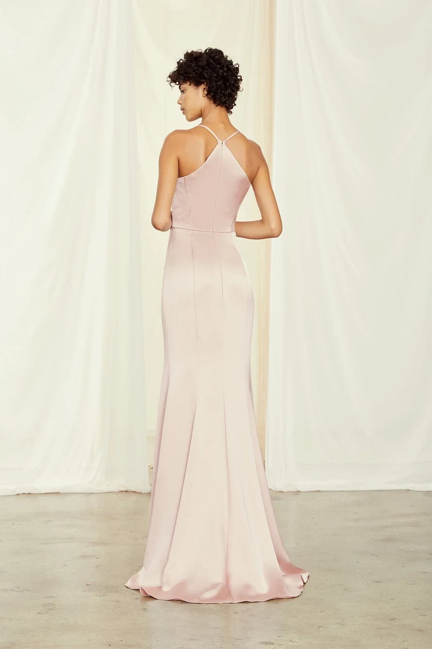 Elegant Sheath Scoop Neck Racerback Sleeveless Chic Blush Pink Floor-Length Bridesmaid Gown