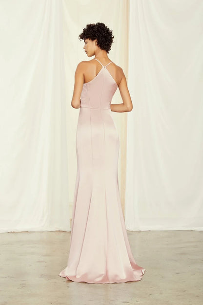 Elegant Sheath Scoop Neck Racerback Sleeveless Chic Blush Pink Floor-Length Bridesmaid Gown