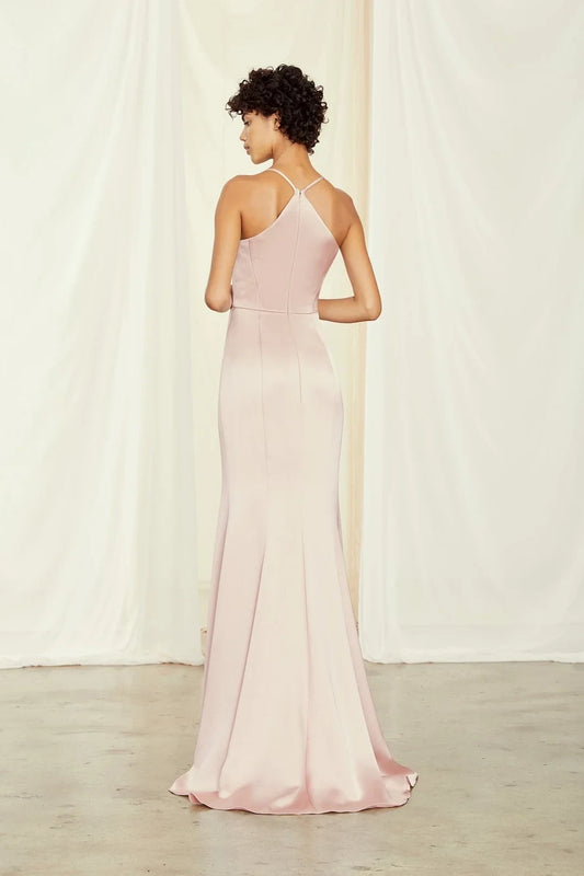 Elegant Sheath Scoop Neck Racerback Sleeveless Chic Blush Pink Floor-Length Bridesmaid Gown