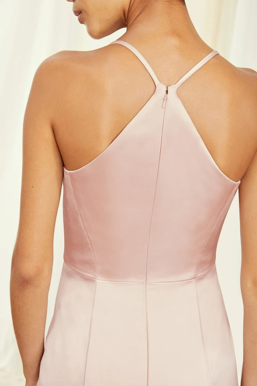 Elegant Sheath Scoop Neck Racerback Sleeveless Chic Blush Pink Floor-Length Bridesmaid Gown