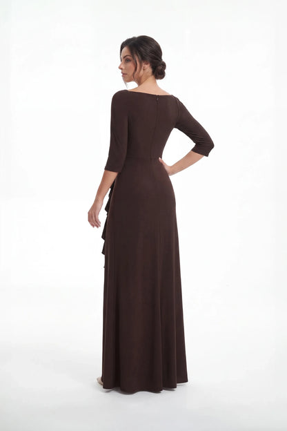 Elegant Sheath Square Neck Ruffled Chocolate Brown Mother of the Bride Dress