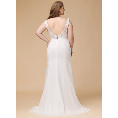 Elegant Sheath Square Neck Sleeveless Minimalist White Floor-Length Wedding Dress For Women
