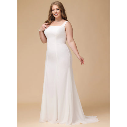 Elegant Sheath Square Neck Sleeveless Minimalist White Floor-Length Wedding Dress For Women