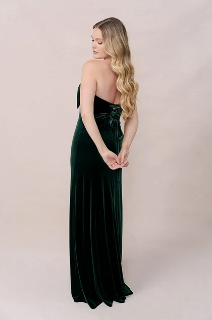 Elegant Sheath Strapless Bow Detail Forest Green Floor-Length Bridesmaid Dress Women's Gown