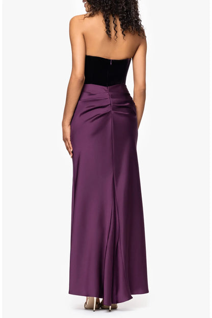 Elegant Sheath Strapless Draped Plum Floor-Length Mother of the Bride Dress Women's Gown