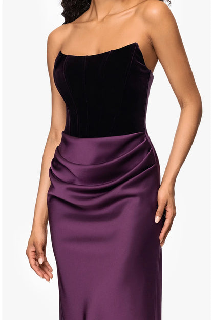 Elegant Sheath Strapless Draped Plum Floor-Length Mother of the Bride Dress Women's Gown