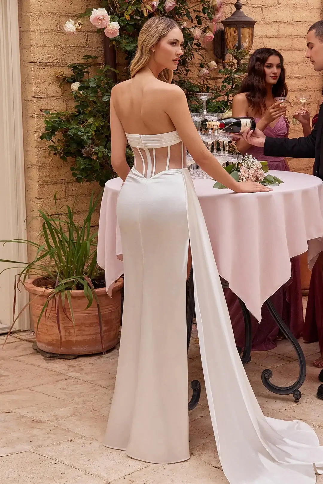Elegant Sheath Strapless Sleeveless Chic Glamorous White Floor-Length Wedding Dresses