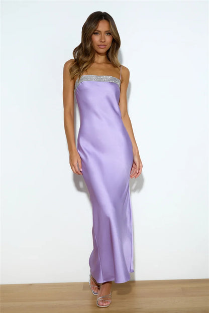 Elegant Sheath Strapless Sparkle Trim Glamorous Lavender Maxi Prom Dress Women's Gown