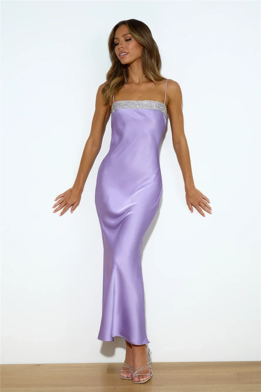 Elegant Sheath Strapless Sparkle Trim Glamorous Lavender Maxi Prom Dress Women's Gown