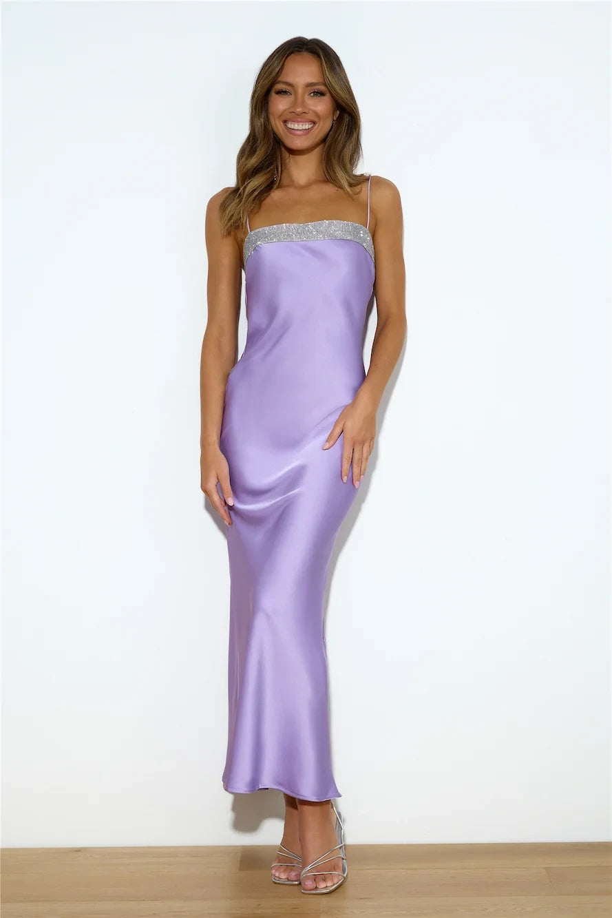 Elegant Sheath Strapless Sparkle Trim Glamorous Lavender Maxi Prom Dress Women's Gown