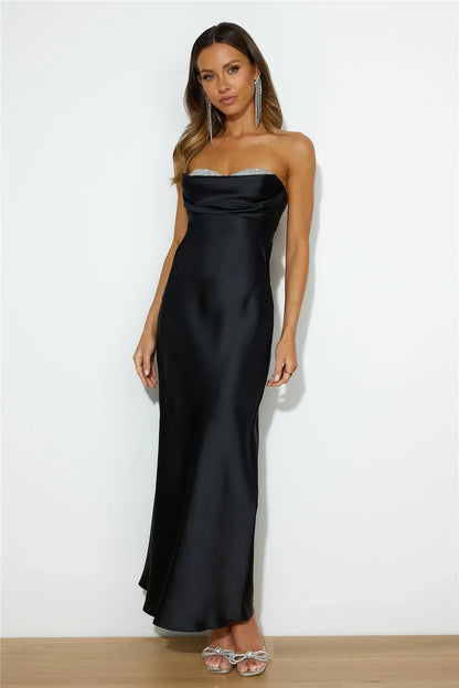 Elegant Sheath Strapless Sweetheart Sleeveless Sparkle Trim Black Floor-Length Prom Dresses