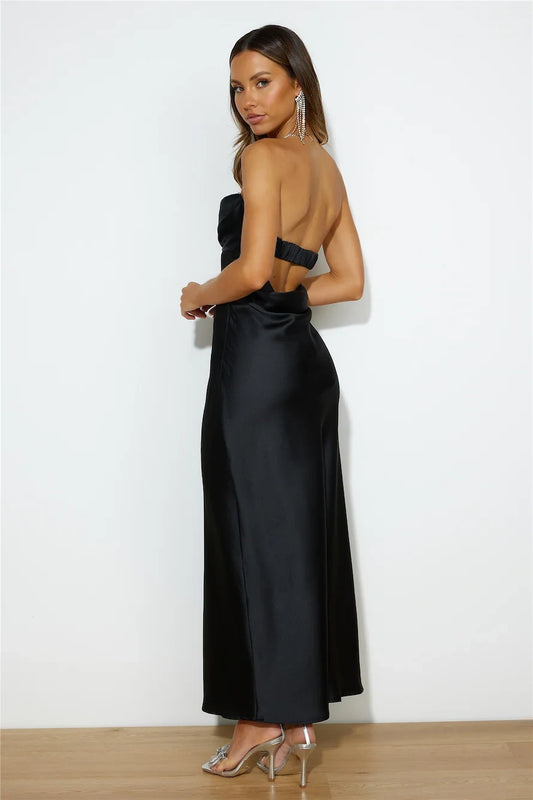 Elegant Sheath Strapless Sweetheart Sleeveless Sparkle Trim Black Floor-Length Prom Dresses