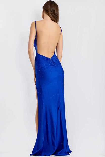 Elegant Sheath Sweetheart Sleeveless Beaded High-Slit Royal Blue Floor-Length Evening Gown