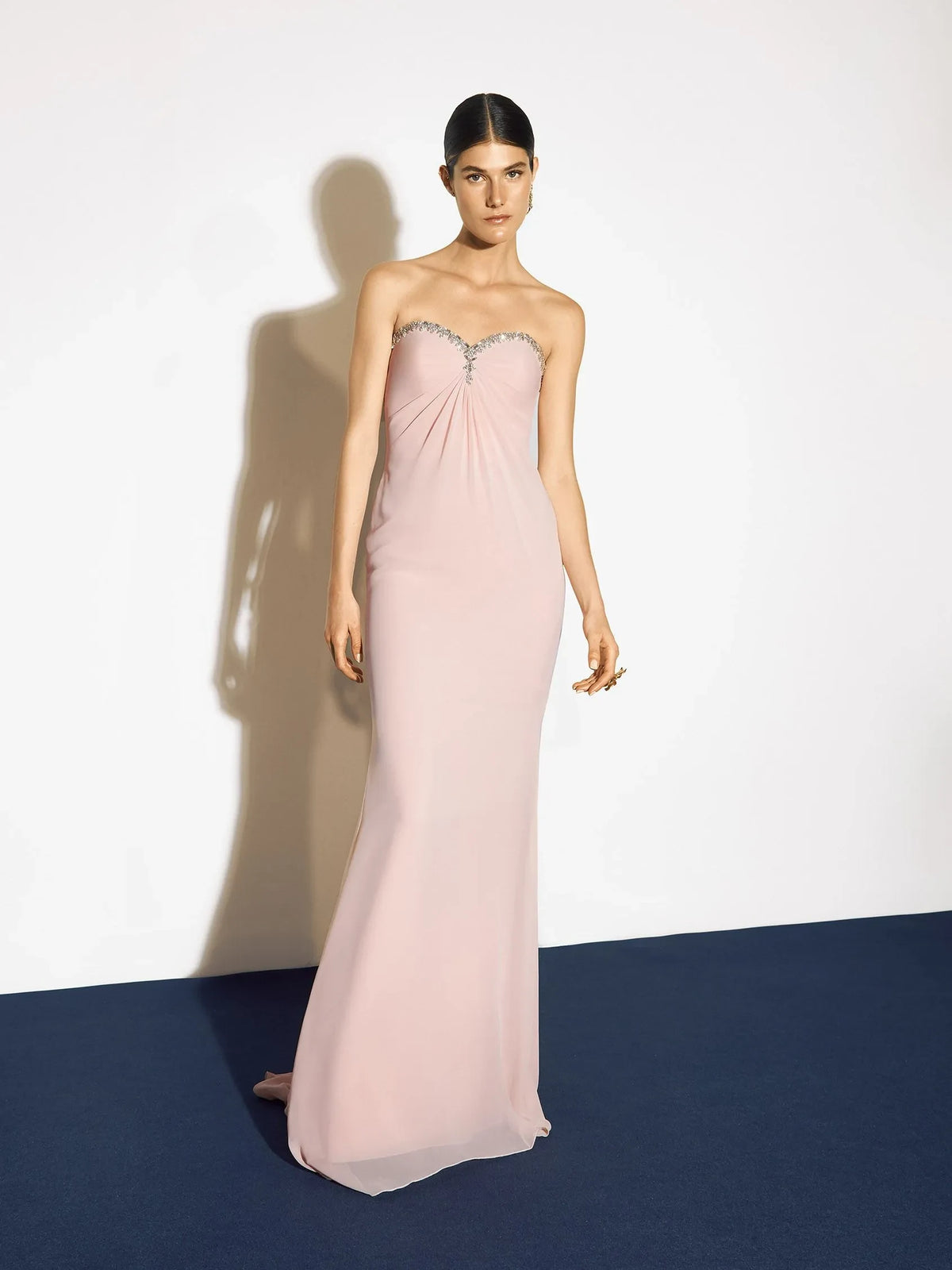 Elegant Sheath Sweetheart Sleeveless Beaded Pleated Pink Maxi Evening Dresses Women Gown