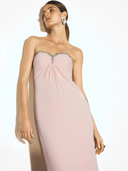 Elegant Sheath Sweetheart Sleeveless Beaded Pleated Pink Maxi Evening Dresses Women Gown