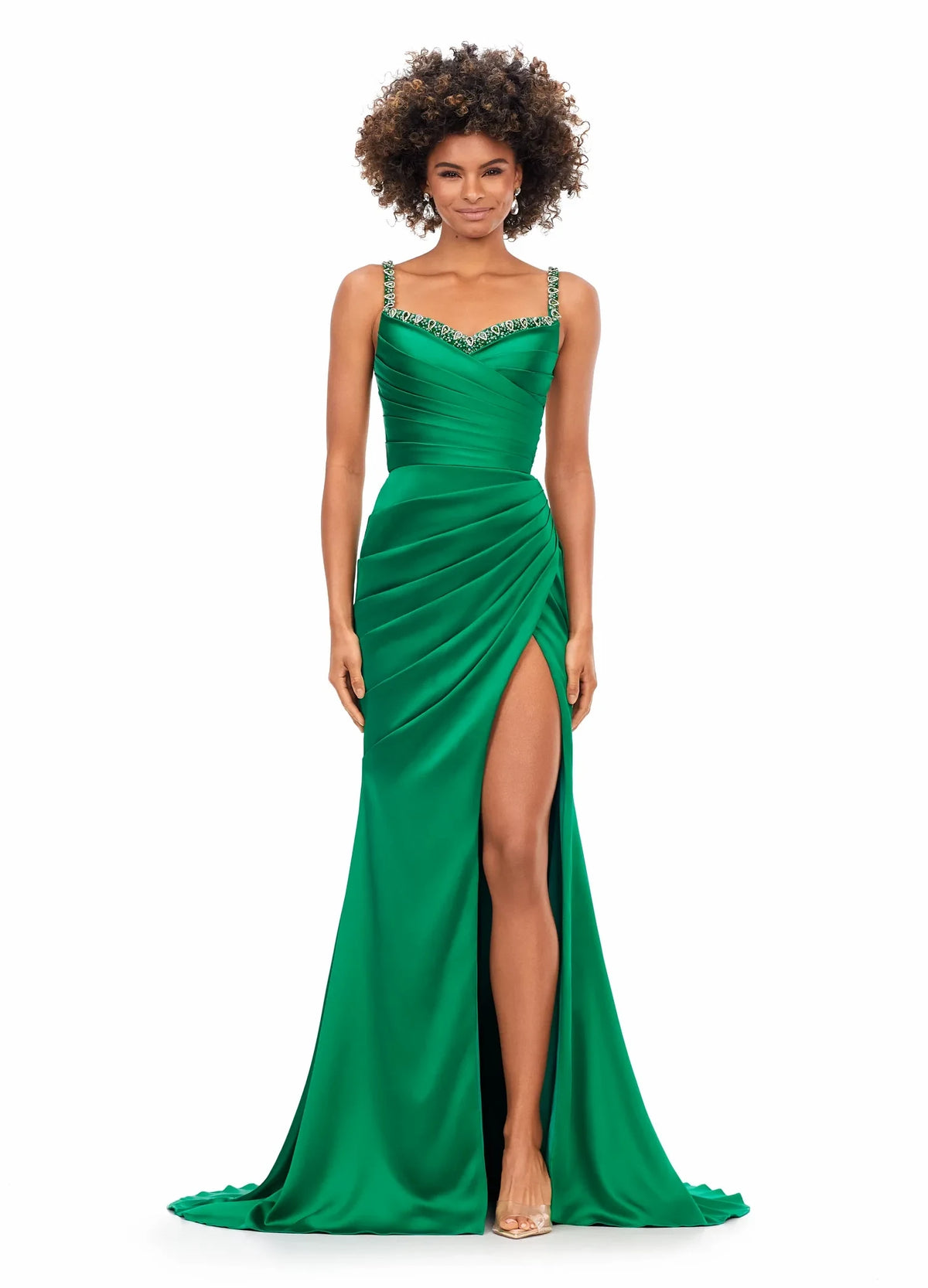 Elegant Sheath Sweetheart Sleeveless Draped Slit Emerald Floor-Length Evening Dresses Women's Gown