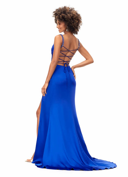 Elegant Sheath Sweetheart Sleeveless Draped Slit Emerald Floor-Length Evening Dresses Women's Gown