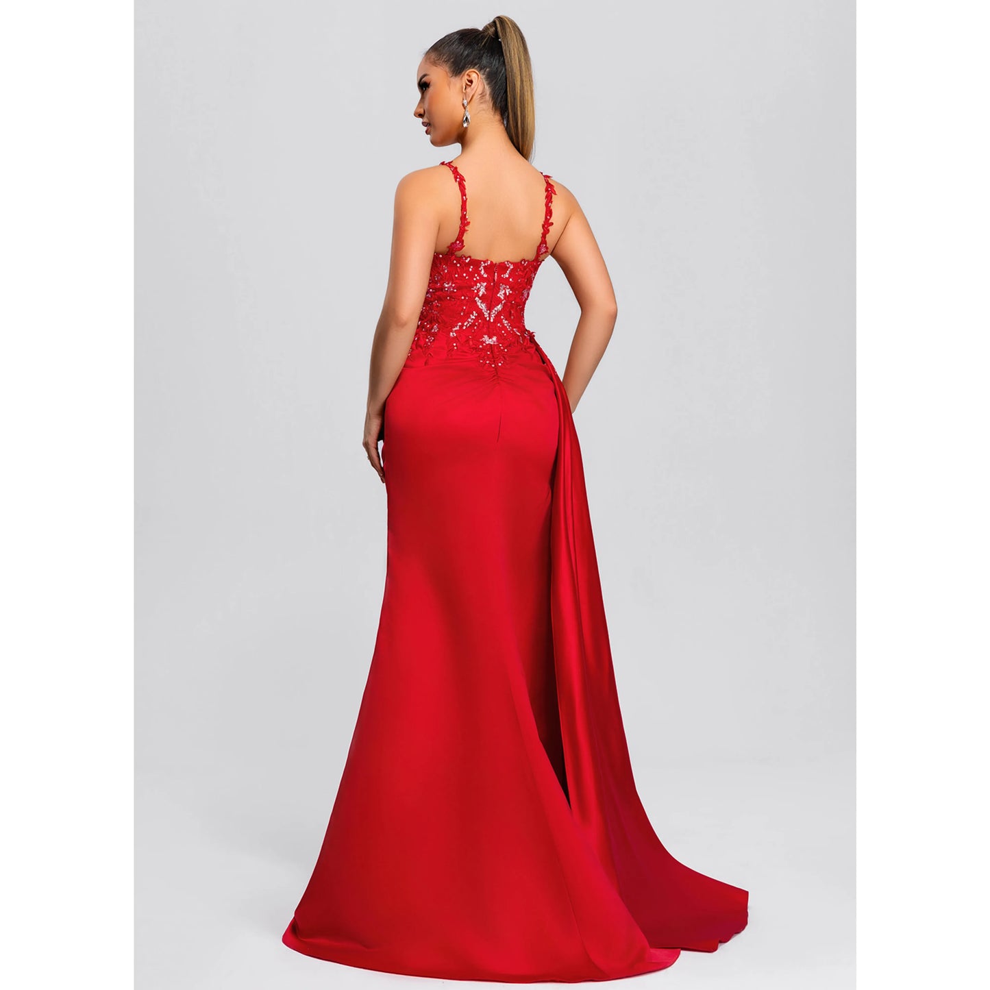 Elegant Sheath Sweetheart Sleeveless Ruched Beaded Red Floor-Length Prom Dresses Women's Gown