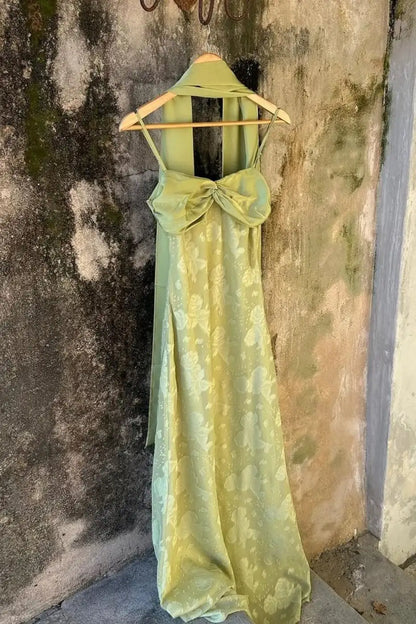 Elegant Sheath Sweetheart Sleeveless Ruched Scarf Green Long Prom Dresses Women