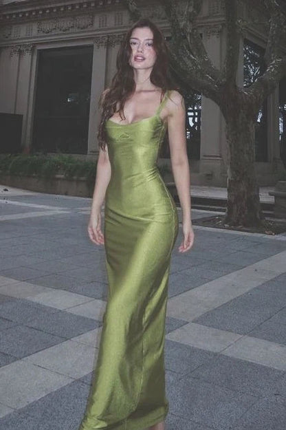 Elegant Sheath Sweetheart Sleeveless Sleek Green Maxi Prom Dresses Women Gown