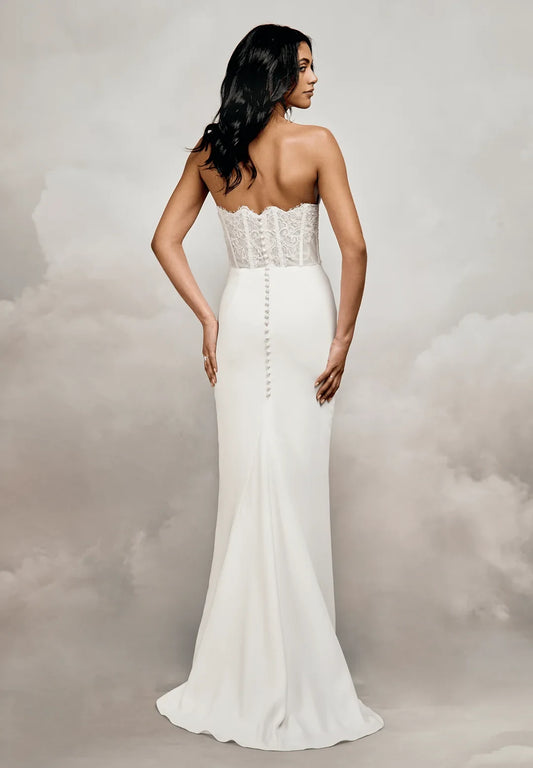 Elegant Sheath Sweetheart Strapless Corset Draped Ivory Floor-Length Wedding Dresses for Brides