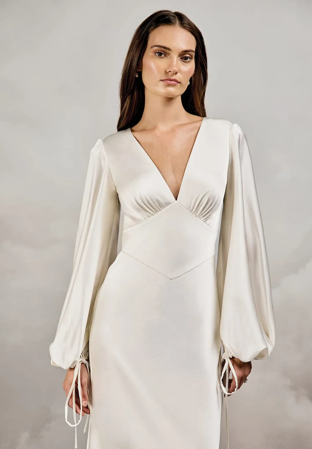 Elegant Sheath V-Neck Long Sleeve Romantic Backless Ivory Floor-Length Wedding Gown
