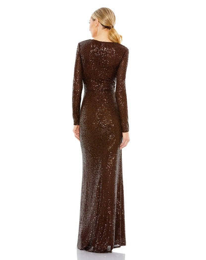 Elegant Sheath V-Neck Sleeved Slit Chocolate Mother Of The Bride Dress